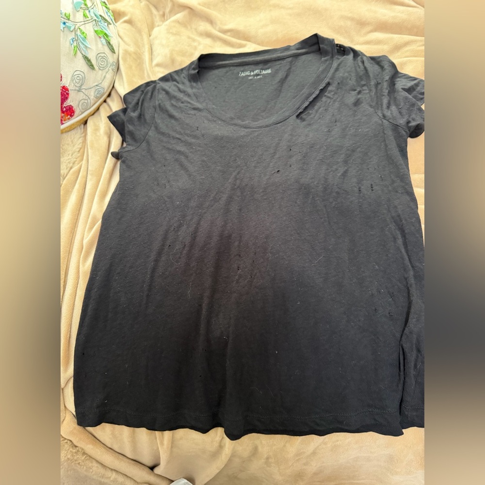 Zadig & Voltaire Charcoal Distressed Short Sleeve Tee XS